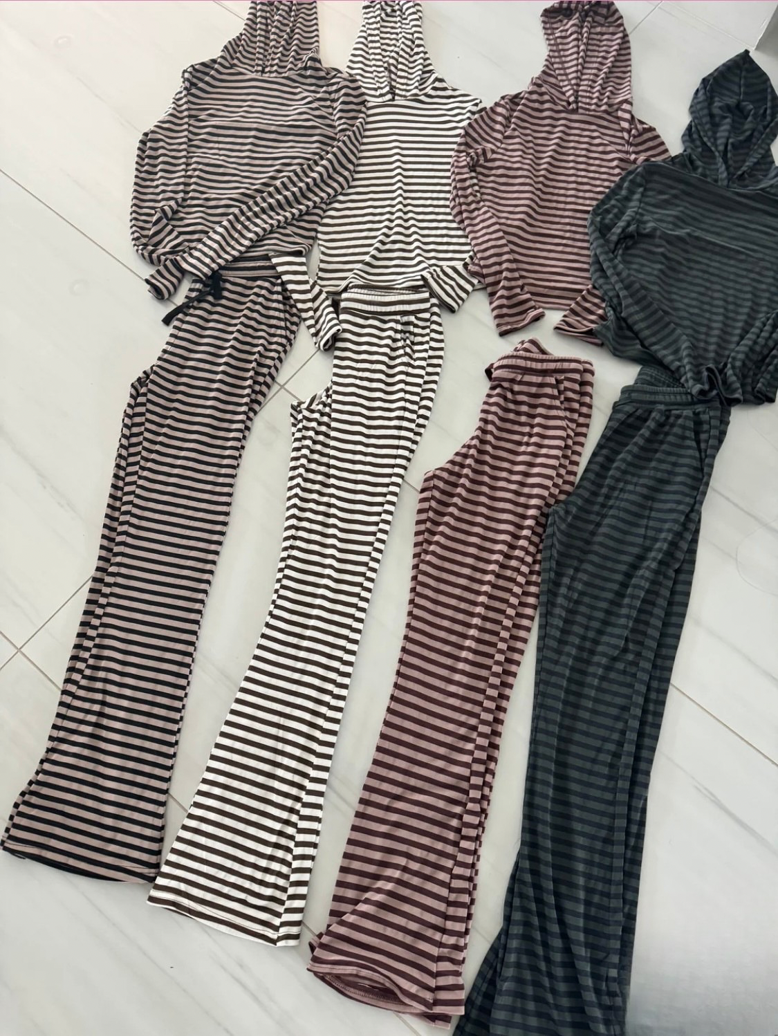 Striped Hooded Lounge Set Ultra-Soft, Matching 2-Piece Cozy Lounge (brown/mauve)