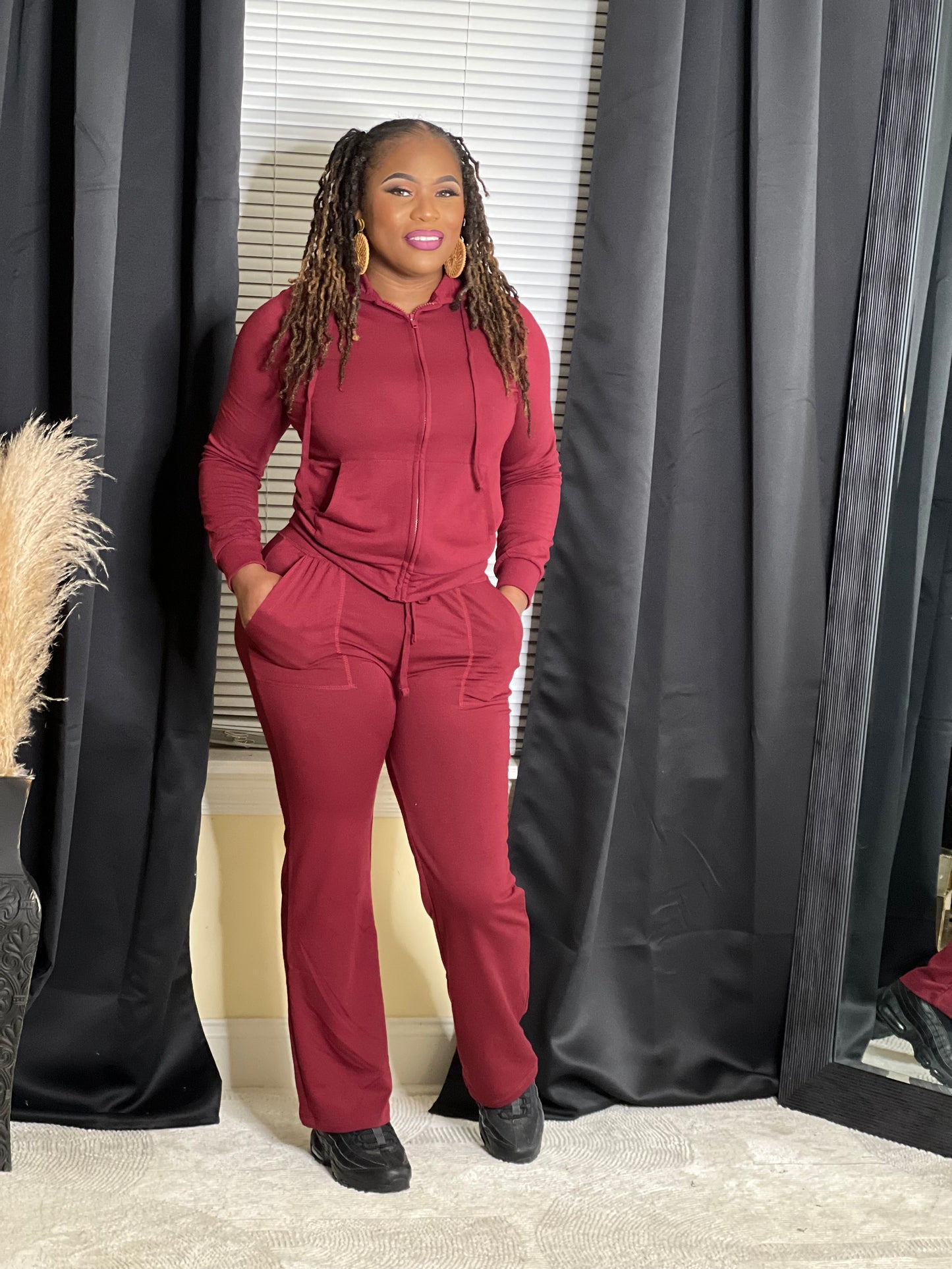 Wide Leg Jogger Set Burgundy