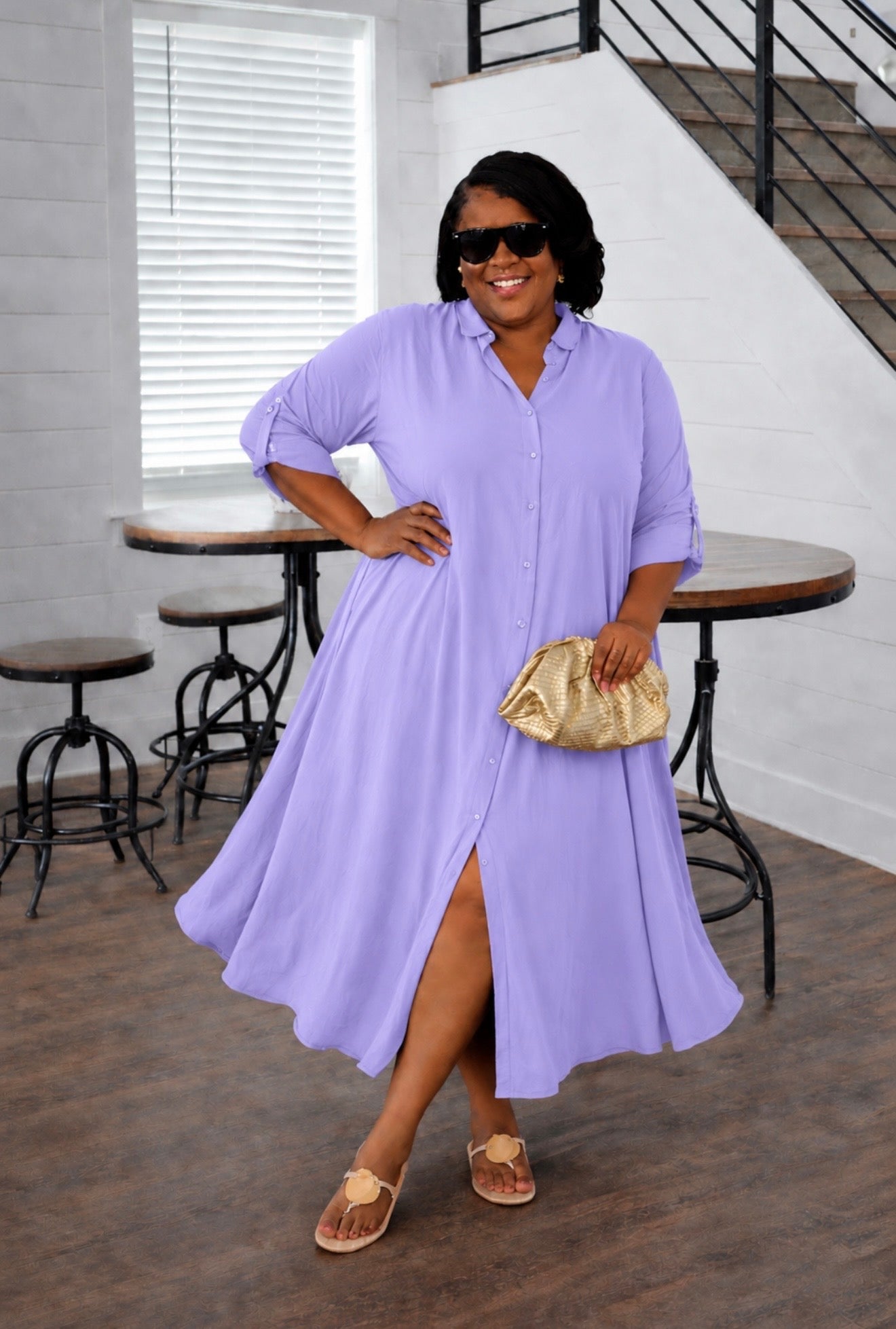 Flowy Button Down Dress (Lavender)