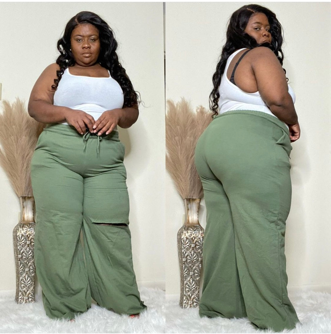 Wide leg Joggers (Light Olive)