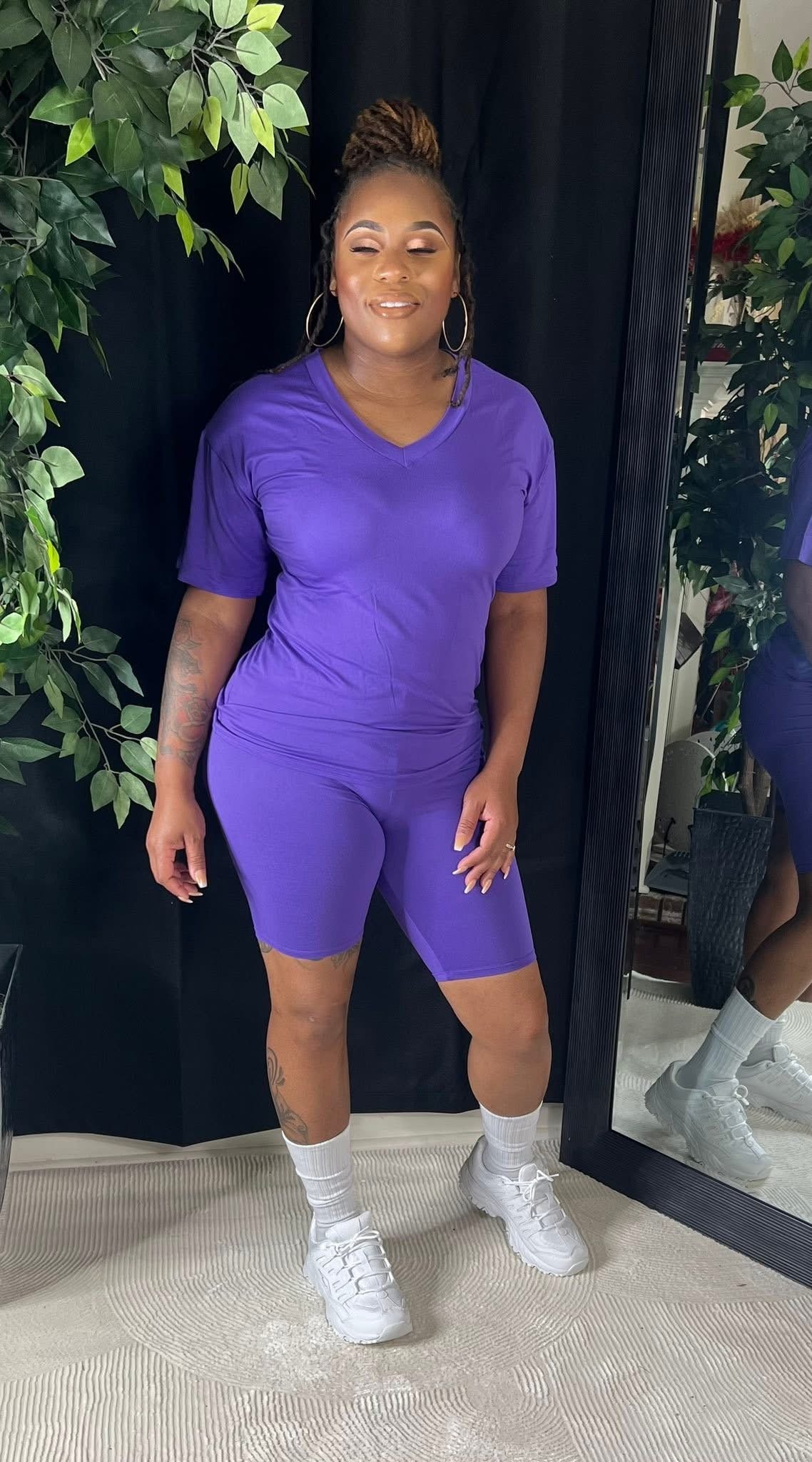 Purple Bliss Biker Short Set Vneck Ships 6/7