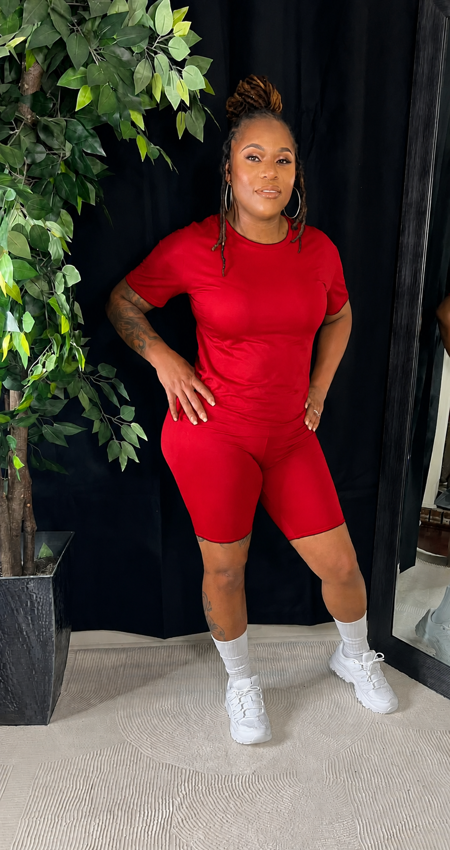 Red Bliss Biker Short Set Crew neck Ships 6/7