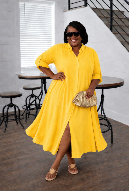 Flowy Button Down Dress (Yellow)