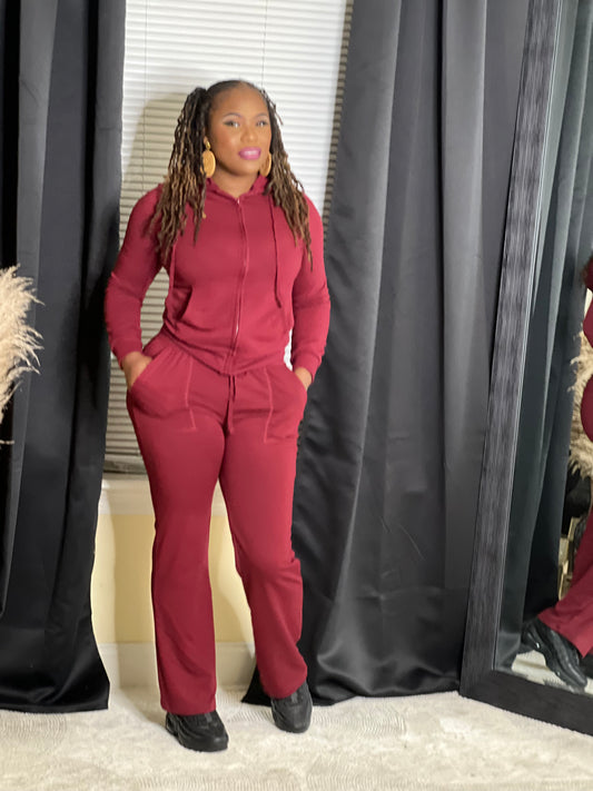 Wide Leg Jogger Set Burgundy