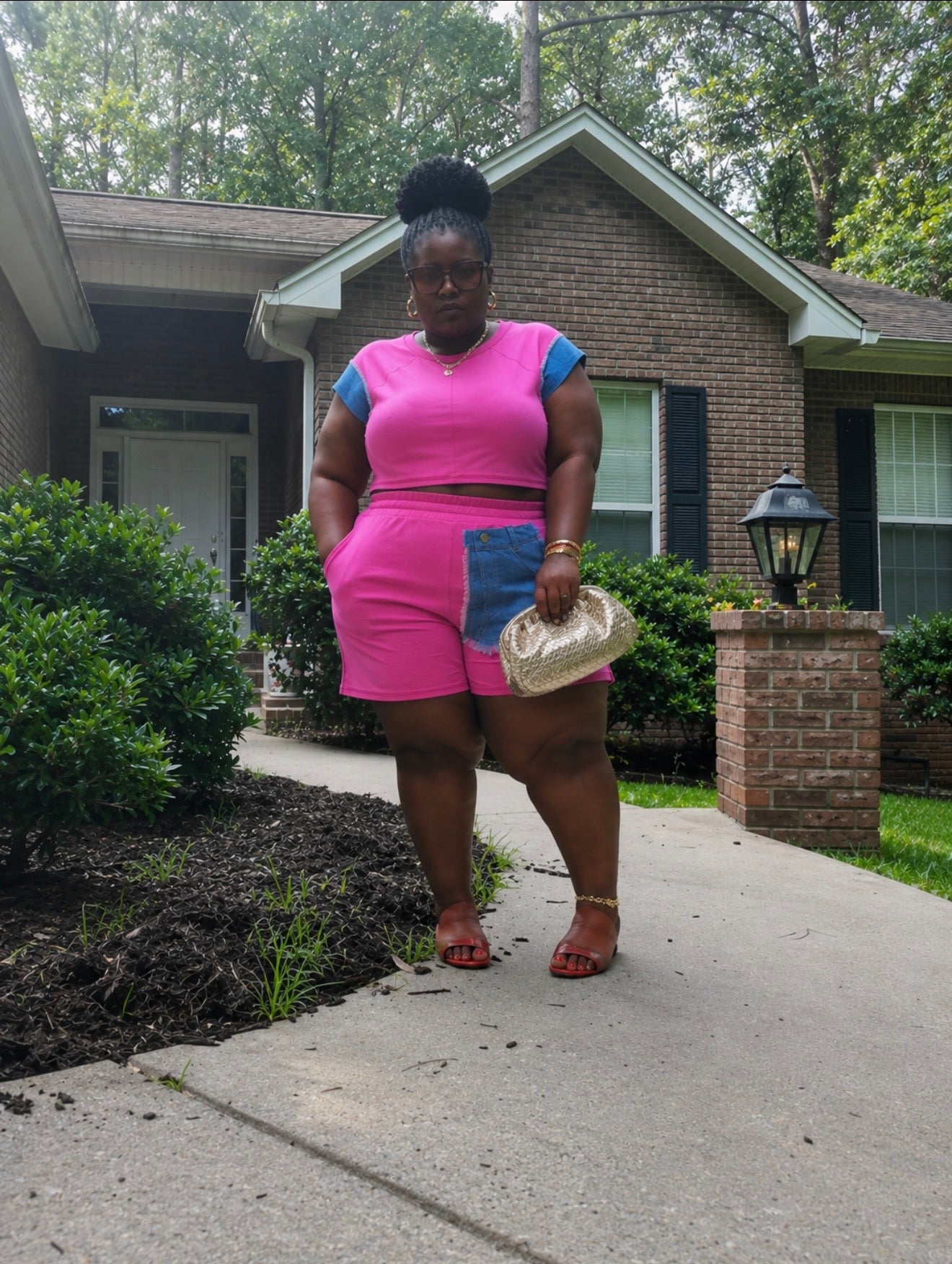 Denim Fusion Lounge Set (Fuchsia) Pickup/Ship 7/15