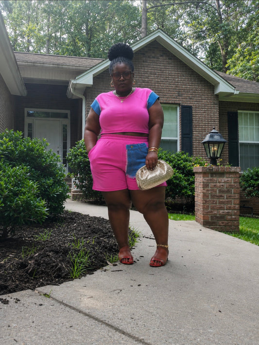 Denim Fusion Lounge Set (Fuchsia) Pickup/Ship 7/15
