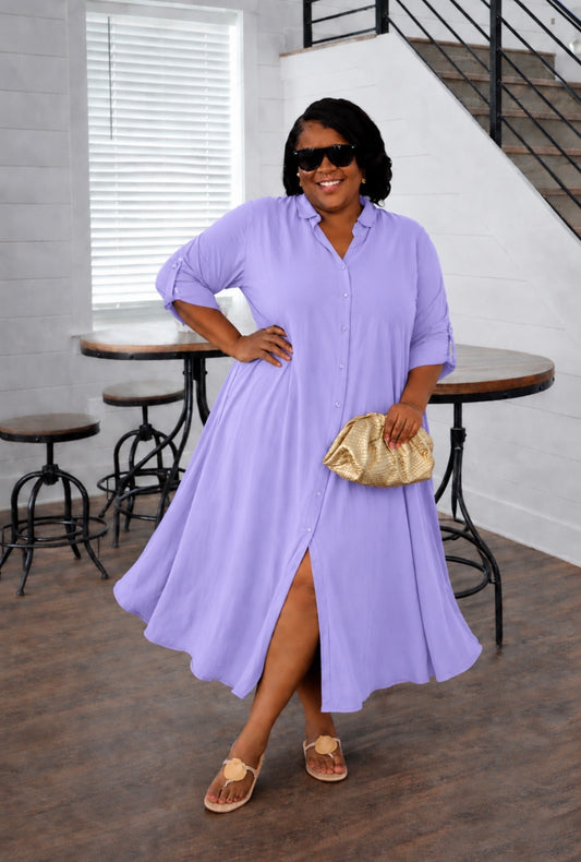 Flowy Button Down Dress (Lavender)