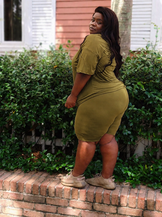 Olive Bliss Biker Short Set crew neck