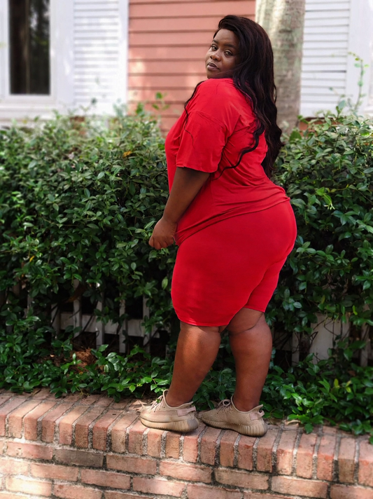 Red Bliss Biker Short Set Crew neck