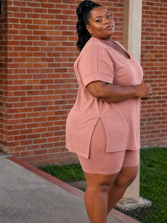 The Everyday Luxe Lounge Set Tan Pink