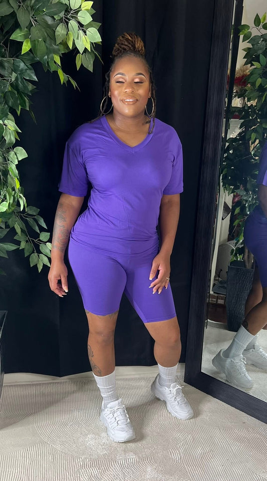 Purple Bliss Biker Short Set Vneck Ships 6/7
